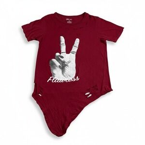 On Fire Flawless Peace Sign Distressed Bodysuit Maroon Red Cotton Size Medium